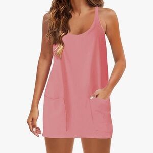Casual / Athletic Sleeveless Mini Dress in Coral with pockets